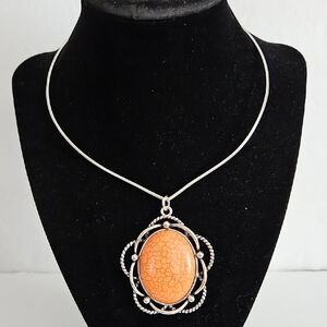 Elegant Silver and Orange Pendant Necklace